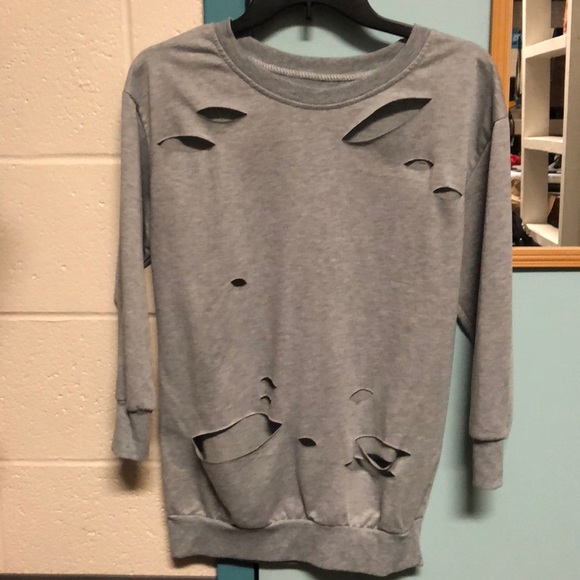 Tops | Grey Ripped Sweatshirt | Poshmark